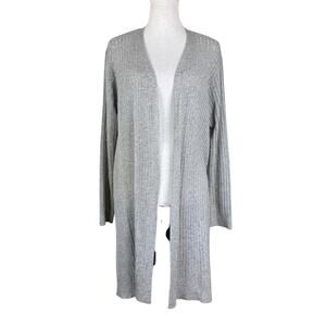 Soft Surroundings Gray Ribbed Long Sleeve Side Slit Knit Open Cardigan Sweater
